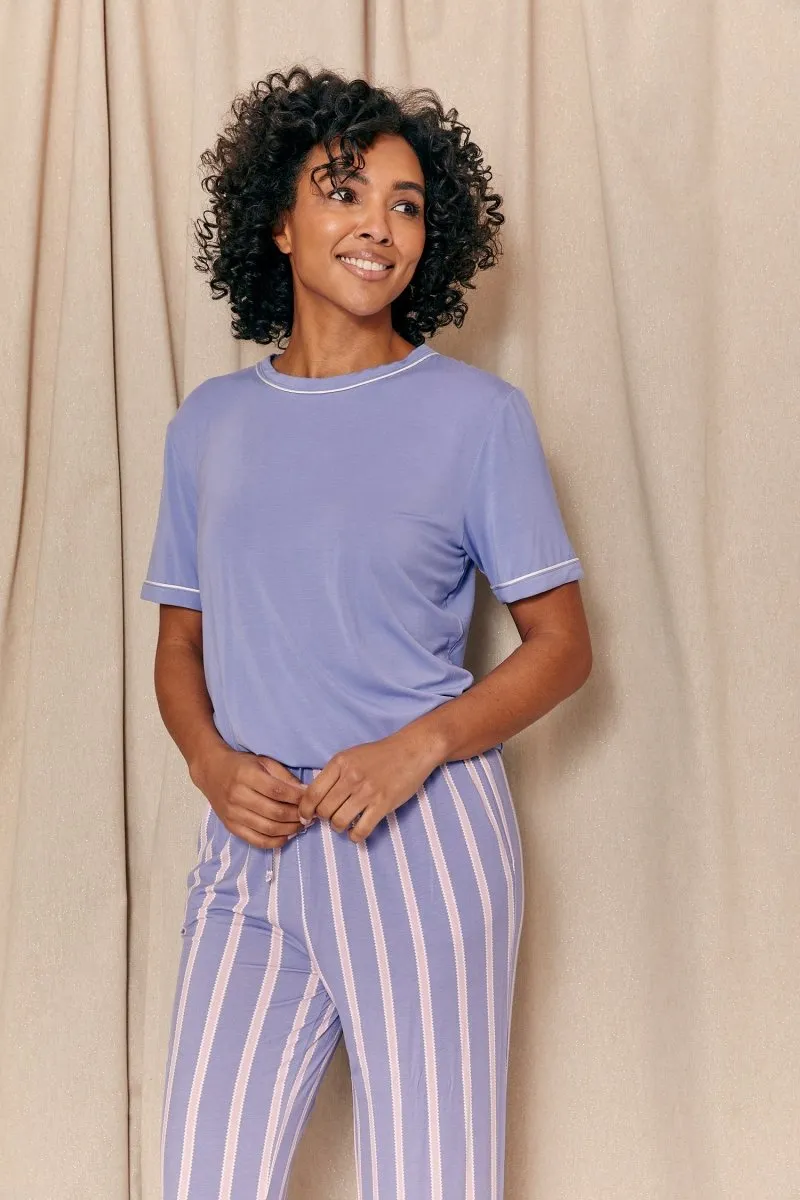Bamboo Tee and Trouser Set in Heather Stripe