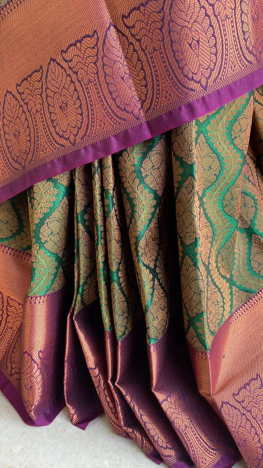 Banarasi  green and pink silk saree with blouse