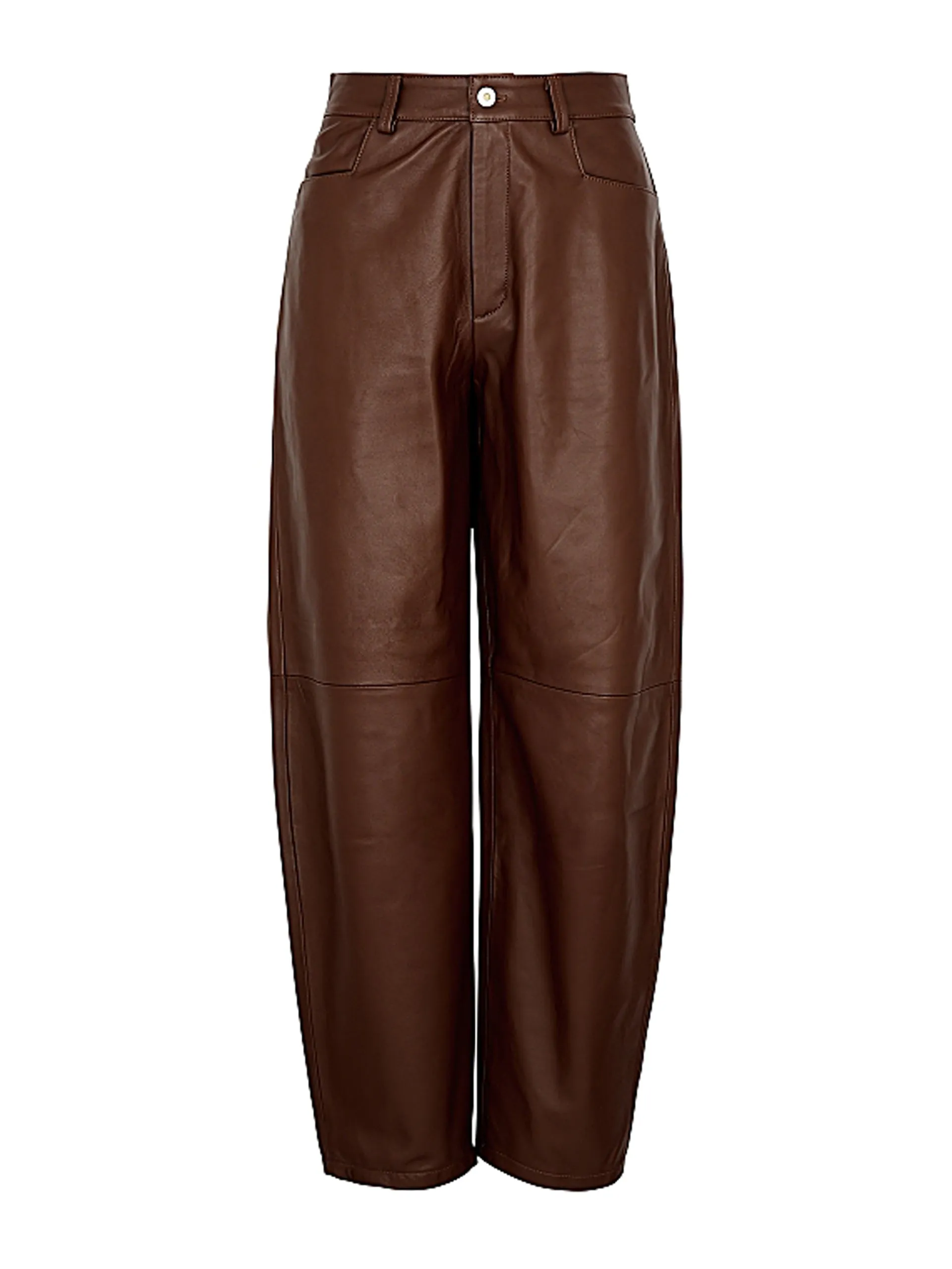 Barrel-leg leather trousers