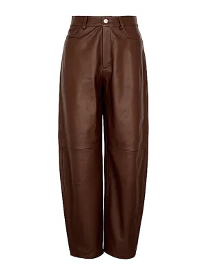 Barrel-leg leather trousers