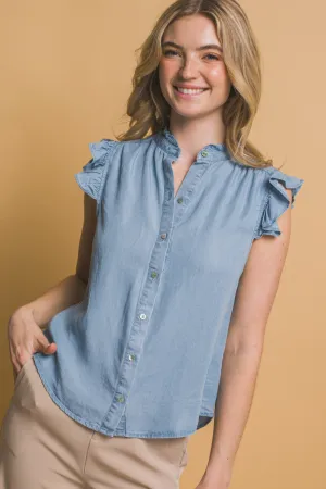 Chambray Flutter Sleeve Shirt
