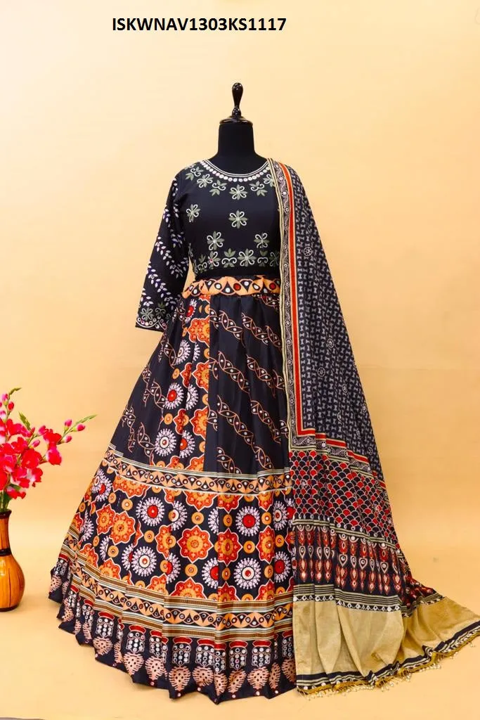 Digital Printed Butter Silk Lehenga With Blouse And Dupatta-ISKWNAV1303KS1117