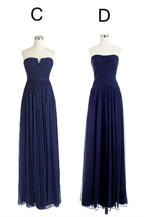 Elegant A-Line Navy Blue Chiffon Long Bridesmaid Dress