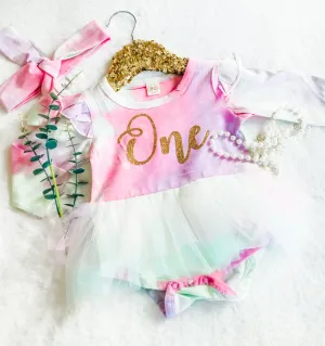 First Birthday Tie Dye Tutu Dress & Head Wrap