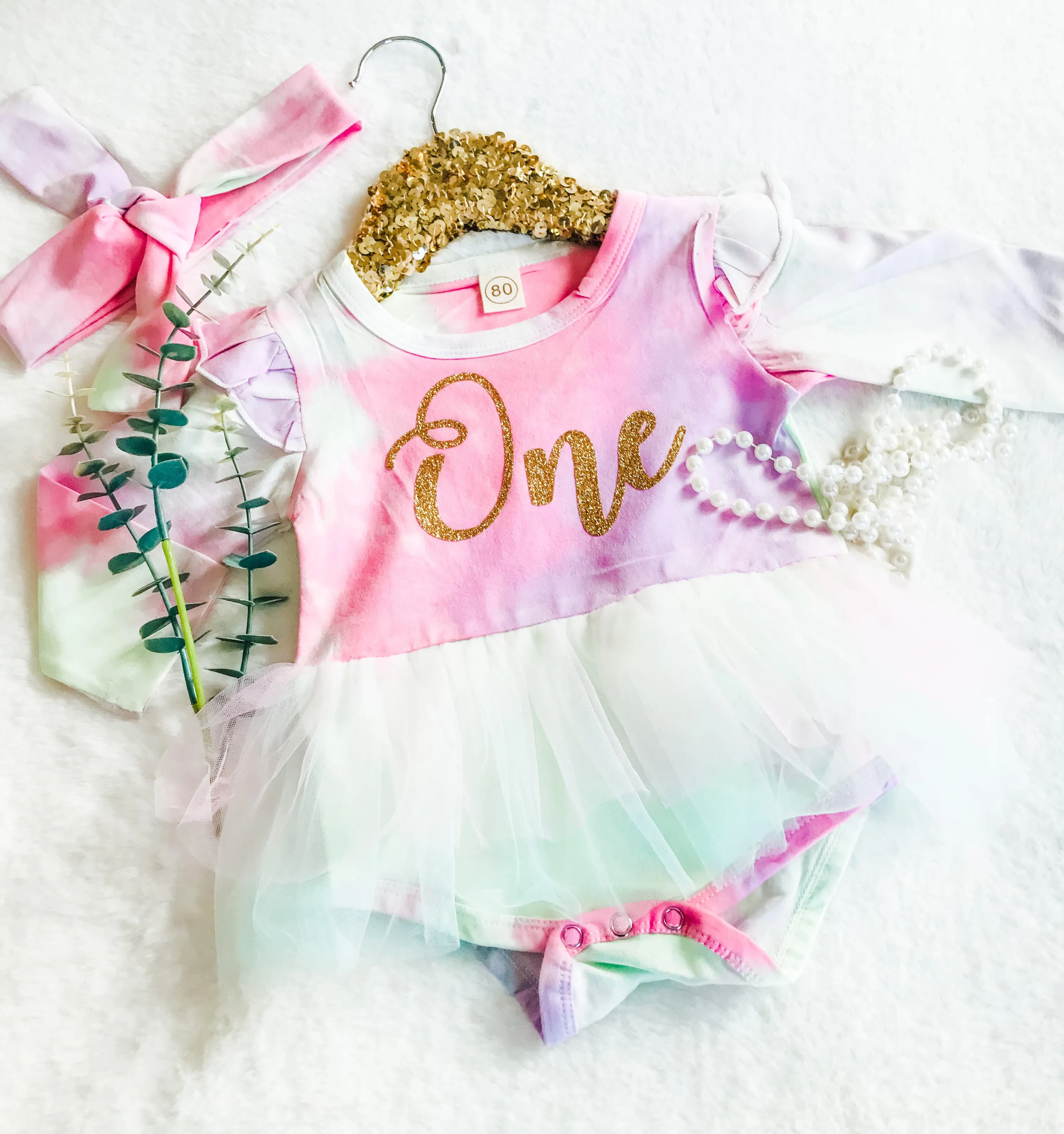 First Birthday Tie Dye Tutu Dress & Head Wrap