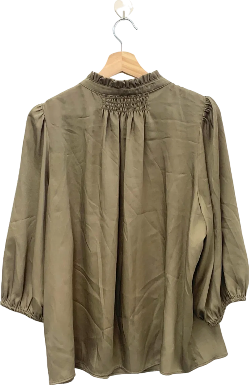 M&S Collection Taupe satin smocked detail Blouse UK 10
