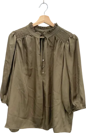 M&S Collection Taupe satin smocked detail Blouse UK 10