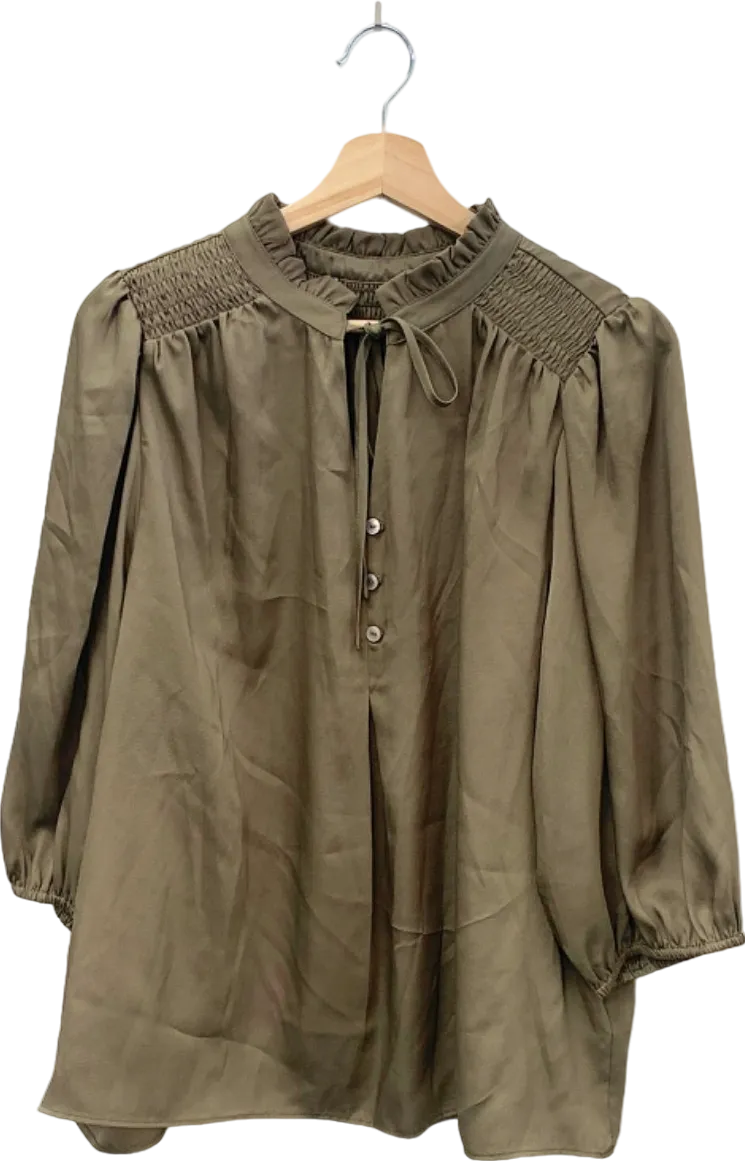 M&S Collection Taupe satin smocked detail Blouse UK 16