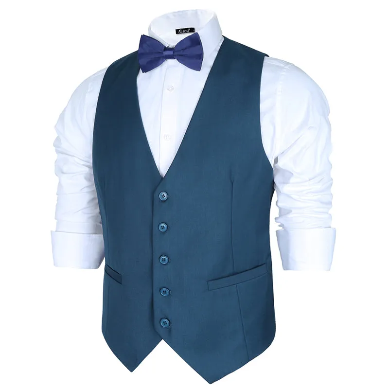 Men's Classic Solid Color Business Suit Vest Regular Fit Tuxedo Waistcoat, 191-Dark Teal