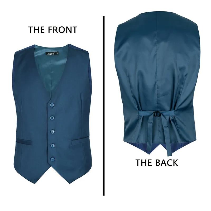 Men's Classic Solid Color Business Suit Vest Regular Fit Tuxedo Waistcoat, 191-Dark Teal