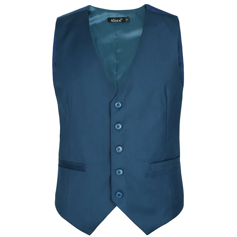 Men's Classic Solid Color Business Suit Vest Regular Fit Tuxedo Waistcoat, 191-Dark Teal