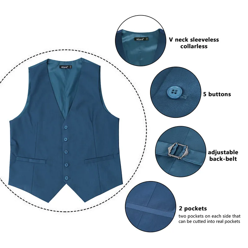 Men's Classic Solid Color Business Suit Vest Regular Fit Tuxedo Waistcoat, 191-Dark Teal