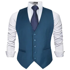 Men's Classic Solid Color Business Suit Vest Regular Fit Tuxedo Waistcoat, 191-Dark Teal