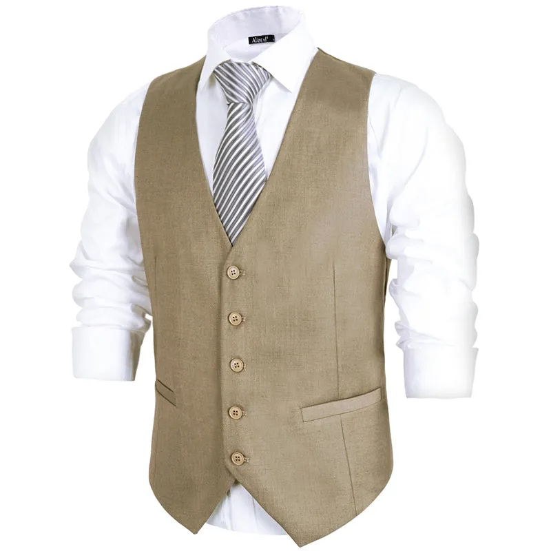 Men's Classic Solid Color Business Suit Vest Regular Fit Tuxedo Waistcoat, 191-Light Coffee