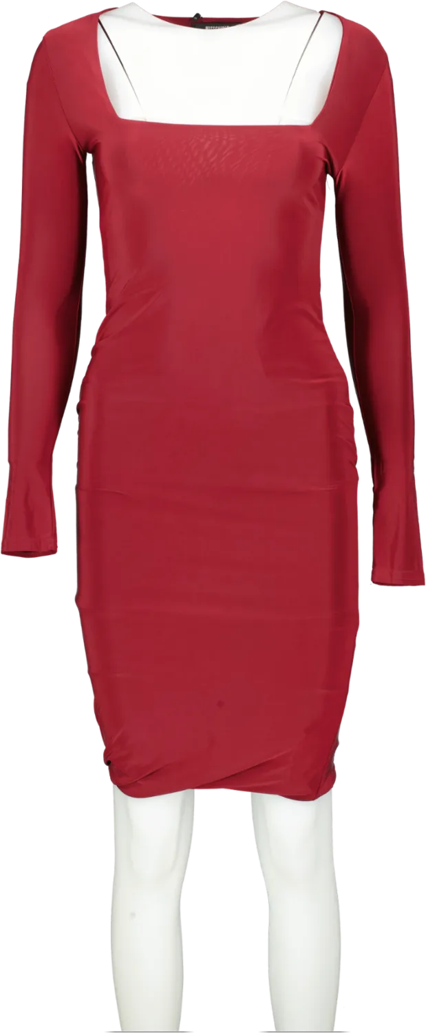 Missguided  Shape Burgundy Slinky Panelled Long Sleeve Midi Dress Bnwt UK 10