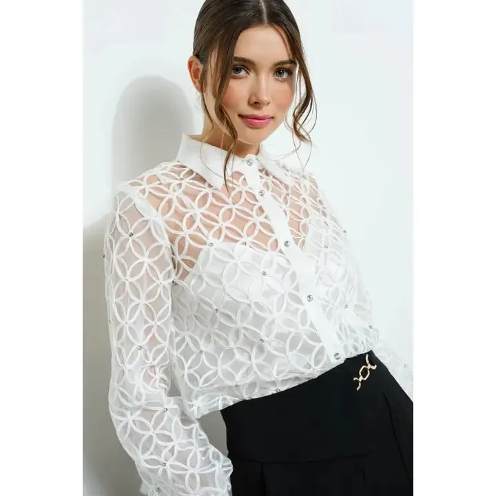 NB Long Sleeve Blouse with Rhinestone