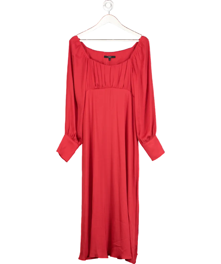 Next Red Long Sleeve Satin Midi Dress UK 12