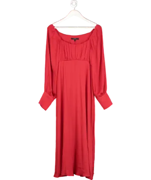 Next Red Long Sleeve Satin Midi Dress UK 12