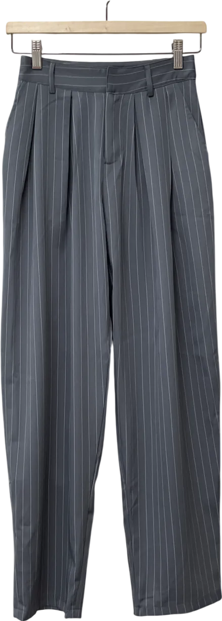 PrettyLittleThing Grey Pinstripe Woven High Waisted Trousers UK 6