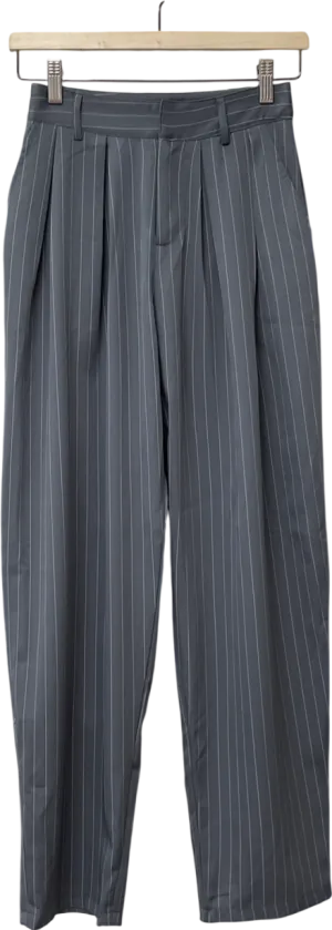PrettyLittleThing Grey Pinstripe Woven High Waisted Trousers UK 6