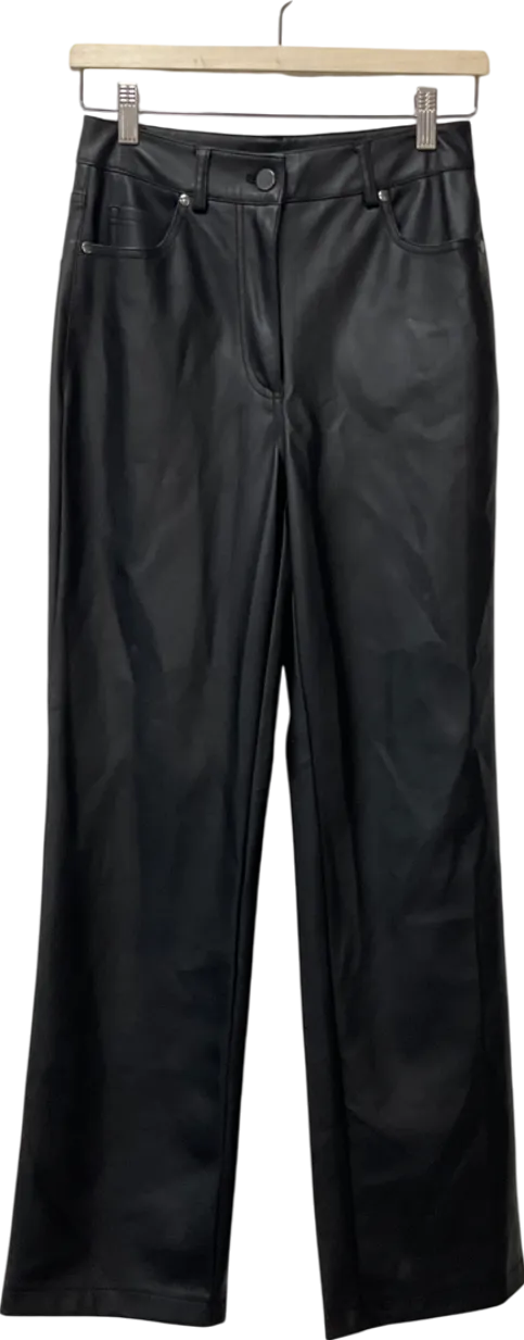 River Island Black Faux Leather Straight Leg Trousers UK 6