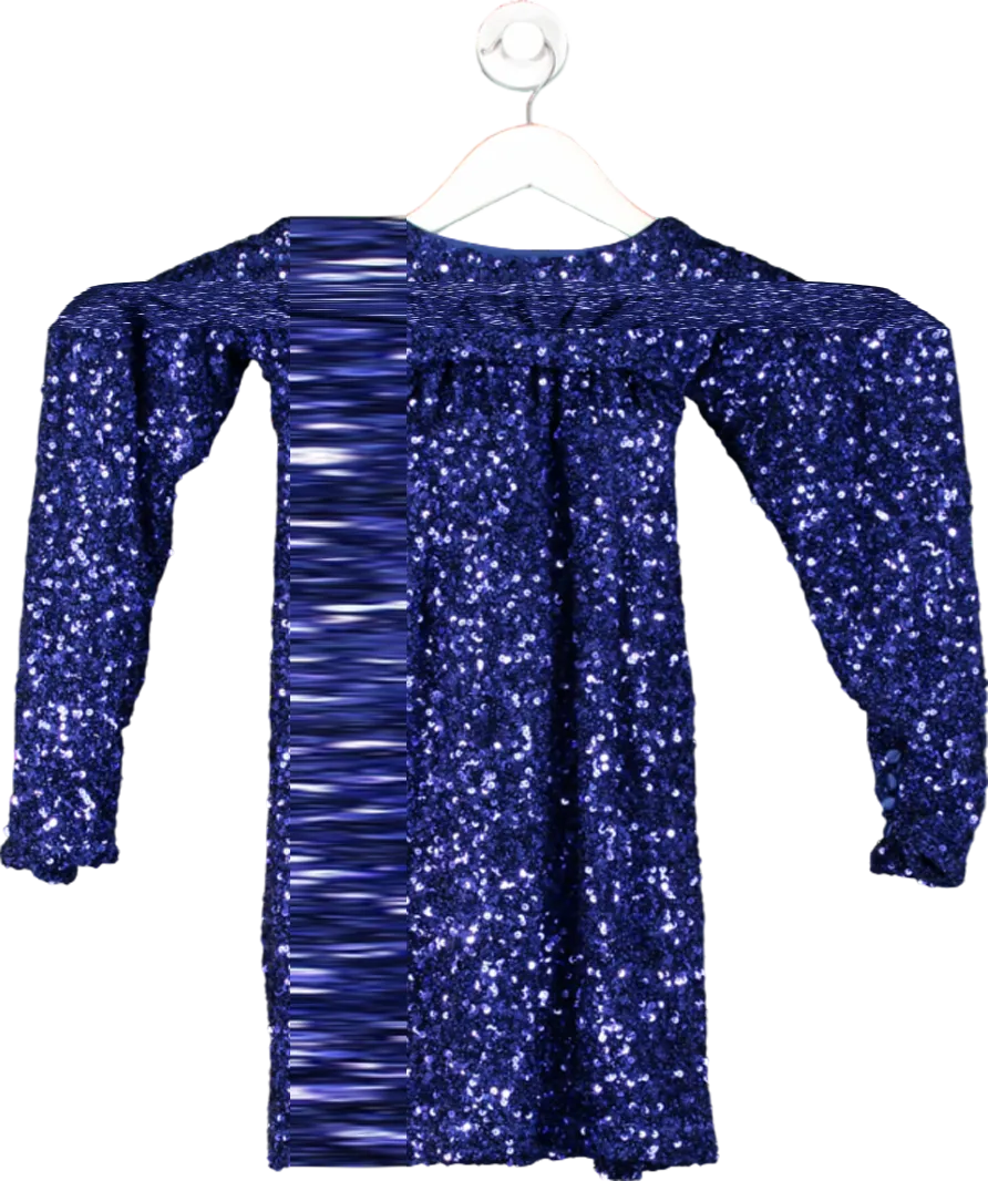 Rotate Birger Christensen Blue Sequin Wide Shoulder Wrap Dress UK 10