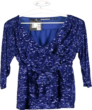 Rotate Birger Christensen Blue Sequin Wide Shoulder Wrap Dress UK 10