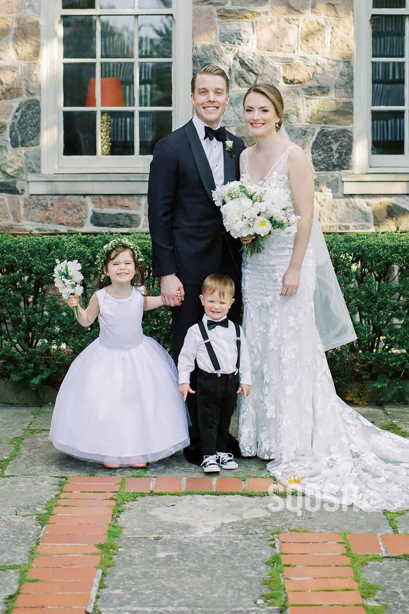 Round Neckline White Tulle A-Line Simple Flower Girl Dress QF0818