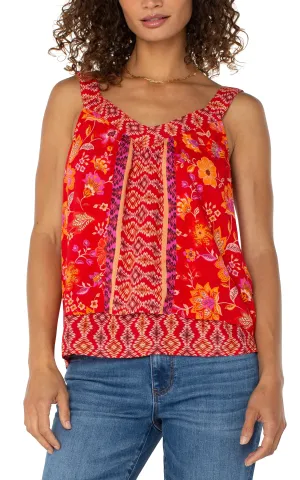 Sleeveless V-neck Woven Tank