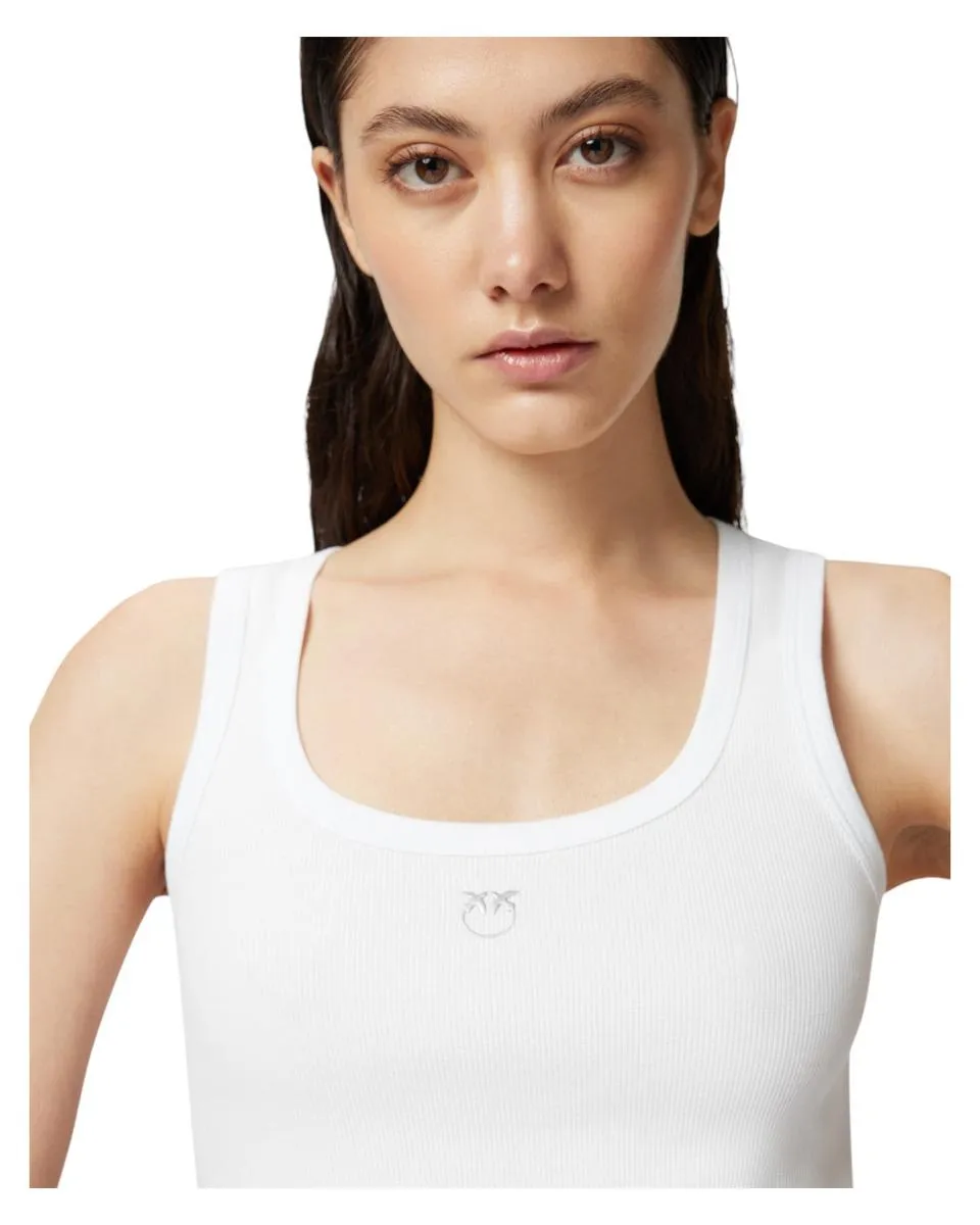 Top Canottiera a Costine con Logo Love Birds