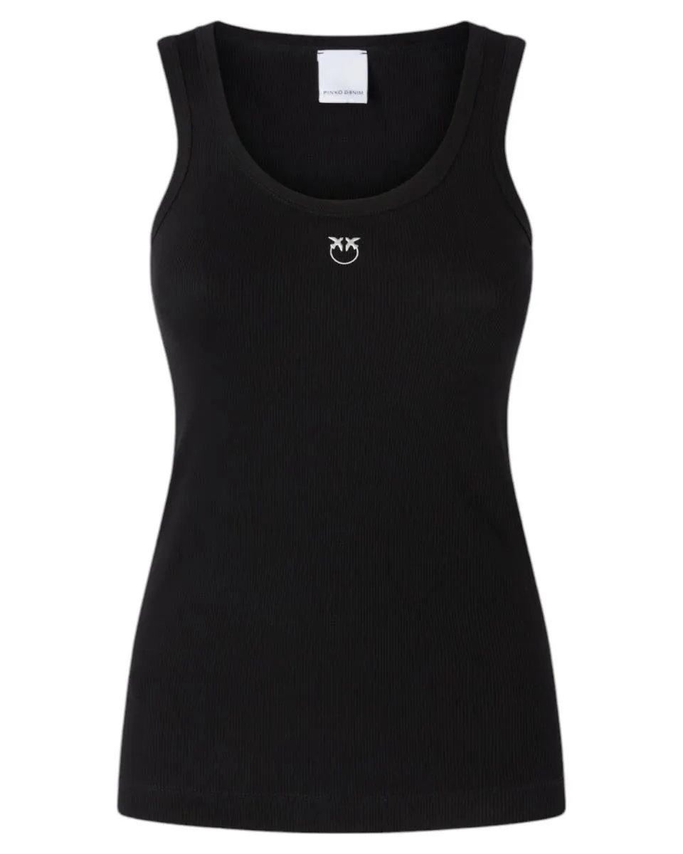 Top Canottiera a Costine con Logo Love Birds