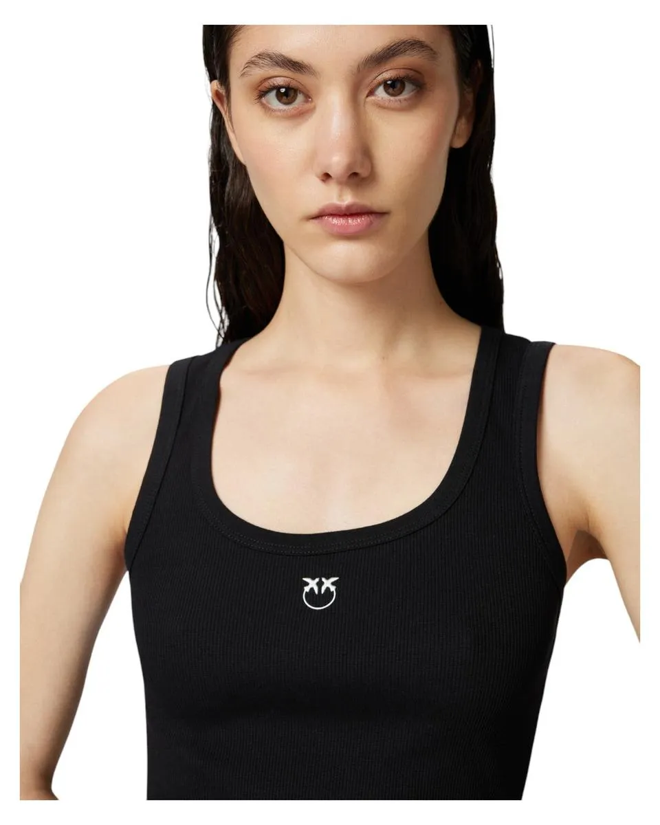 Top Canottiera a Costine con Logo Love Birds