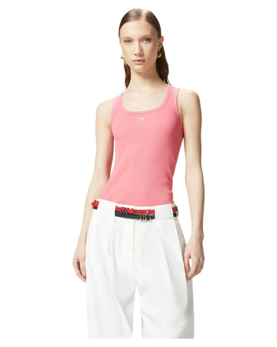 Top Canottiera a Costine con Logo Love Birds