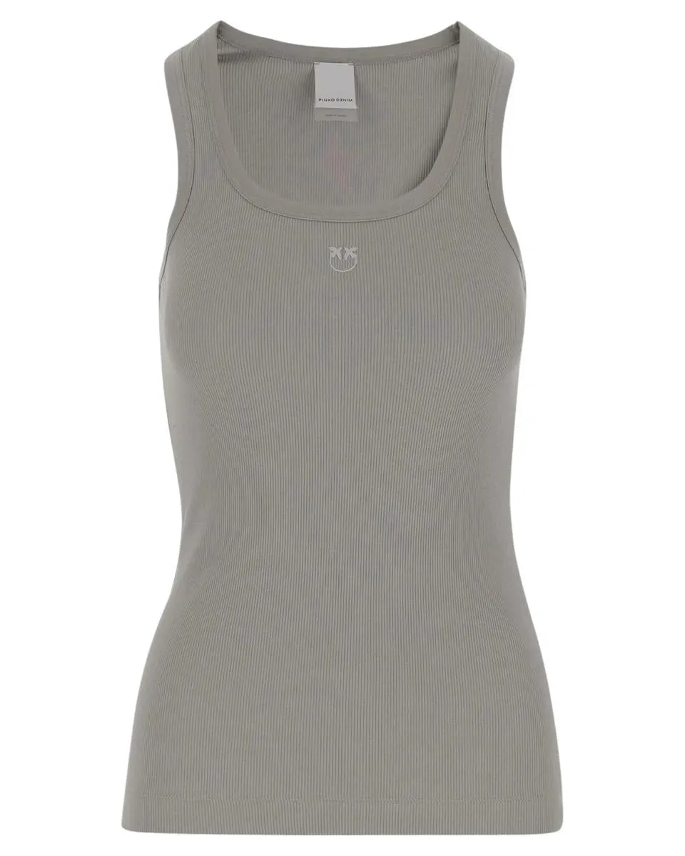 Top Canottiera a Costine con Logo Love Birds