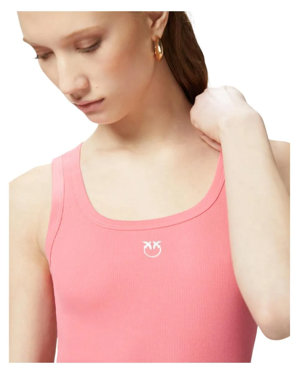 Top Canottiera a Costine con Logo Love Birds