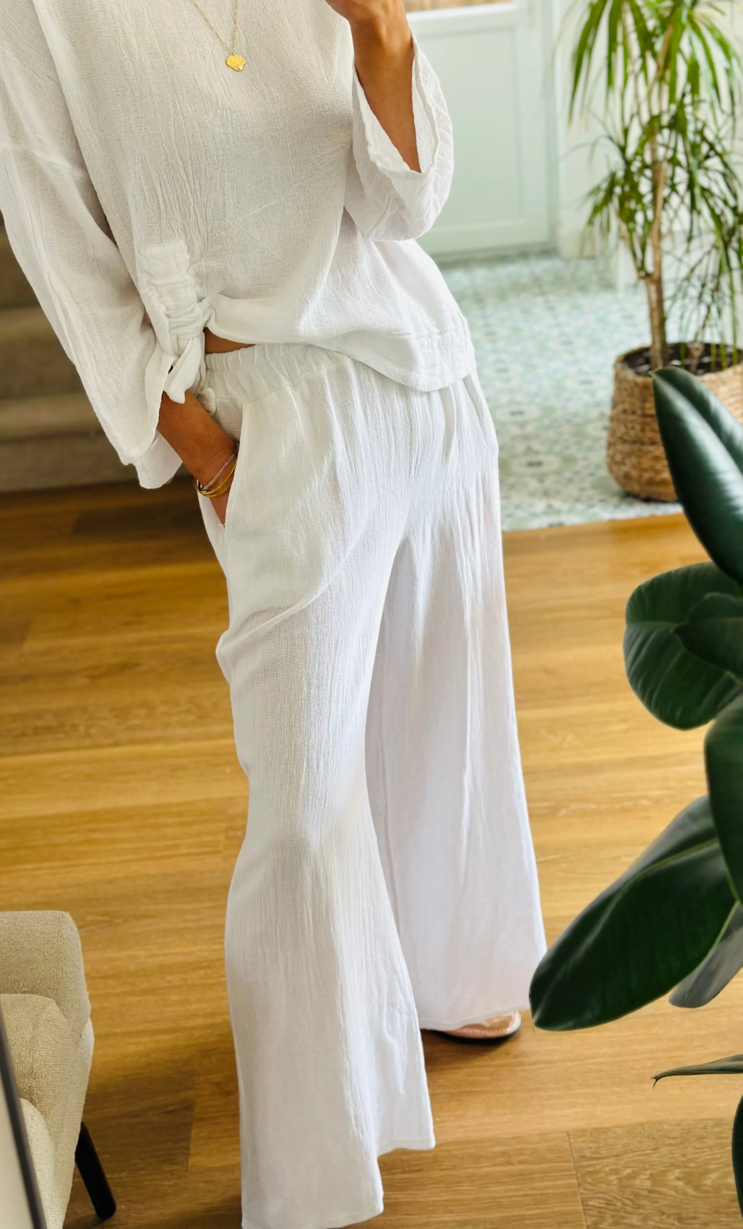 Washed Linen Wide Leg Trousers