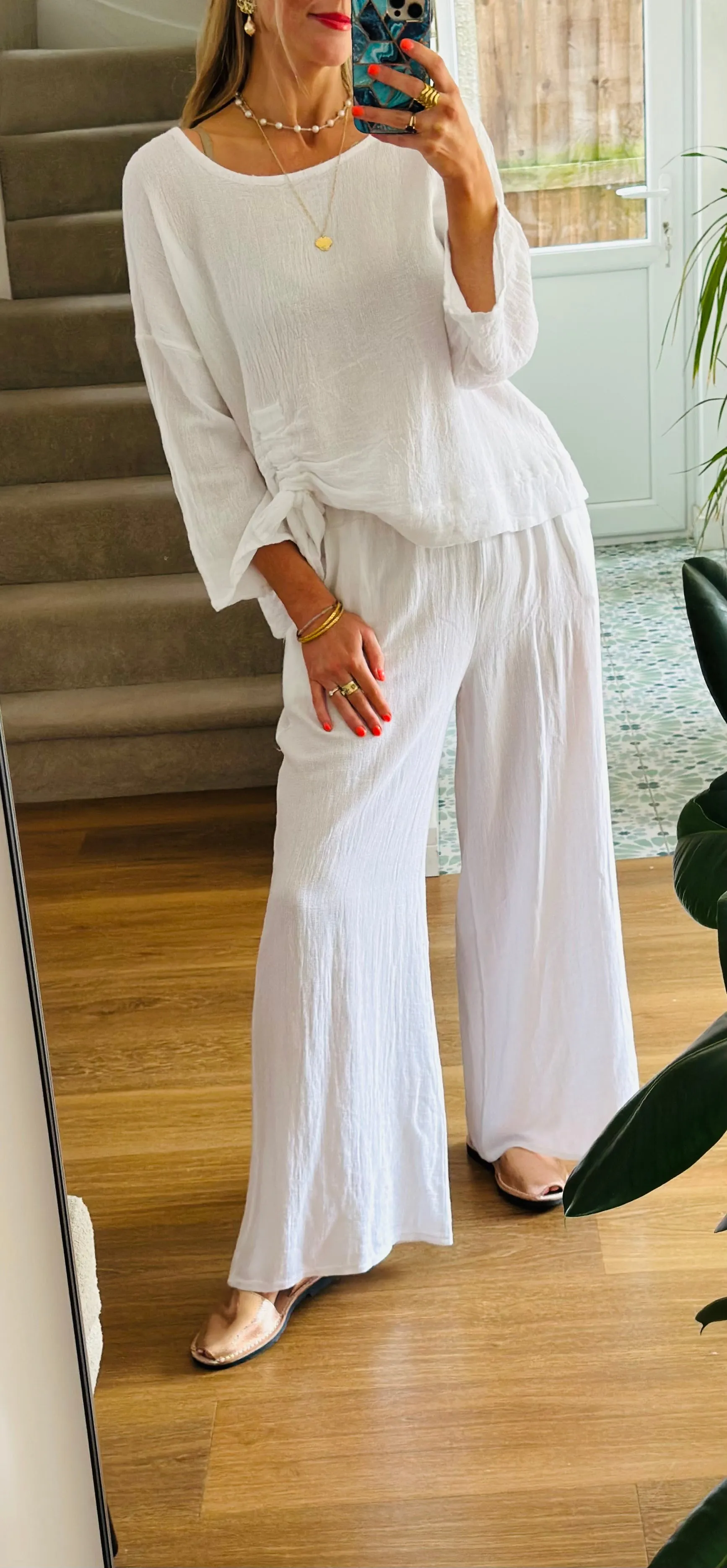 Washed Linen Wide Leg Trousers