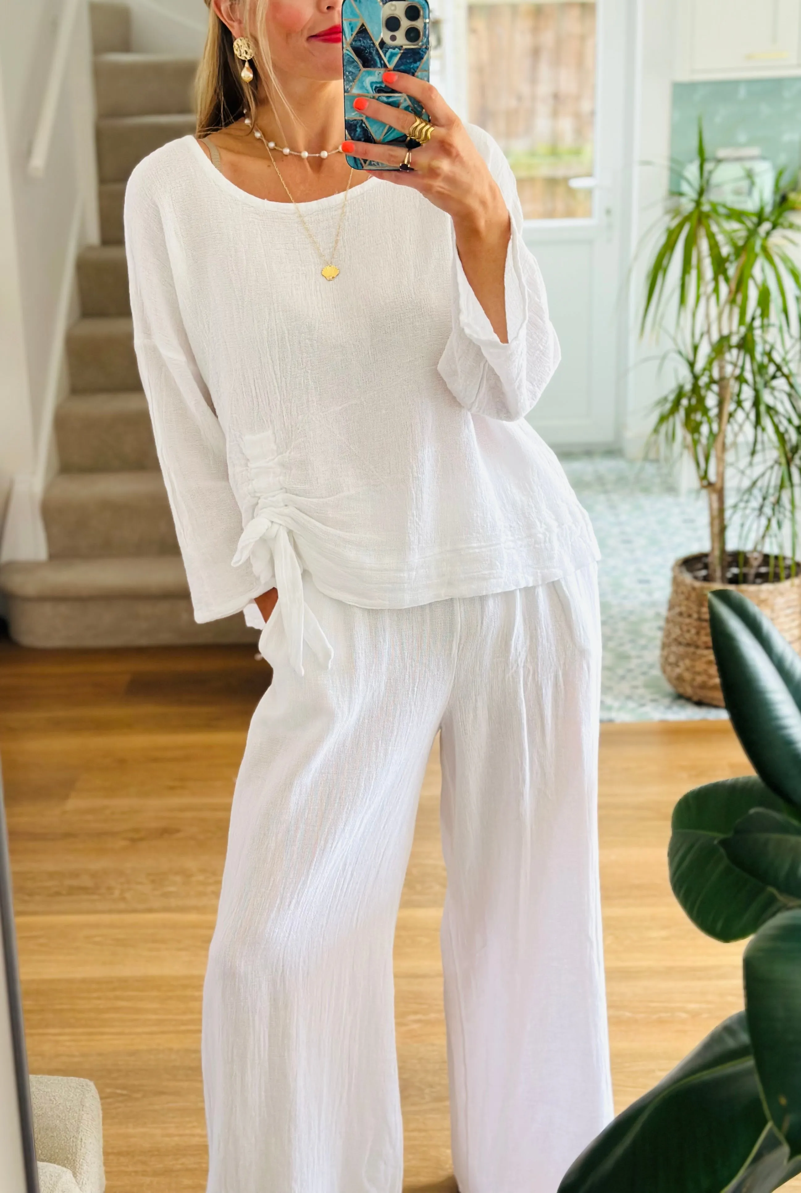 Washed Linen Wide Leg Trousers