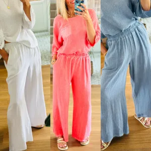 Washed Linen Wide Leg Trousers