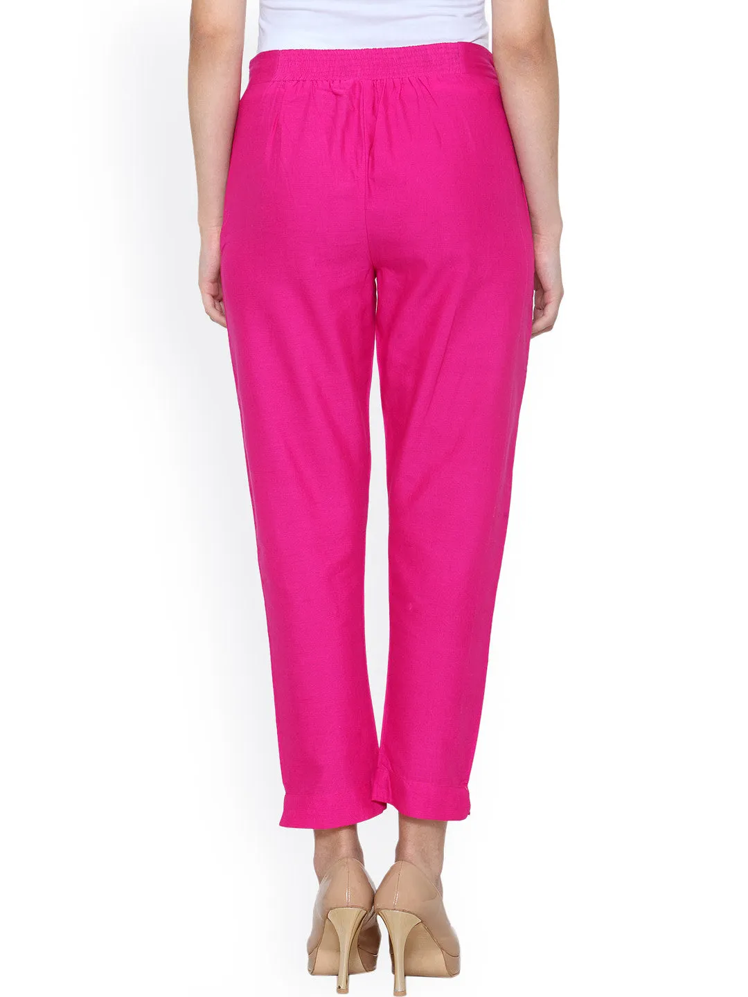 Women Pack Of 2 Cigarette Trousers In Off-White And Pink